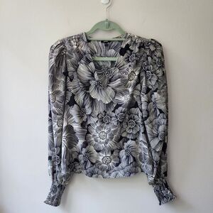 NWOT Express V Neck Blouse | Padded Shoulder | Black and Off White | XS